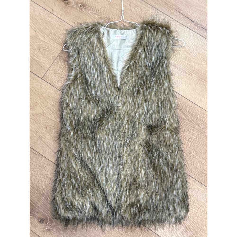 Salian Ladies Wear Faux Fur Vest Brown Tan Shaggy Small